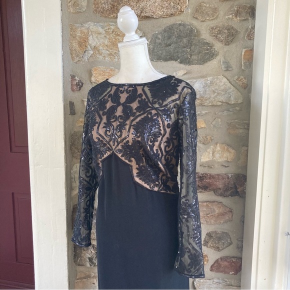 Tadashi Shoji PARULA GOWN Sheer Sequin Maxi Dress APU2132LX-BK/ND 18Q - Picture 6 of 16